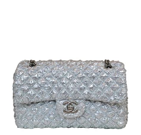 chanel silver flap bag